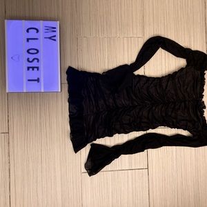 Black mesh mini long sleeve dress